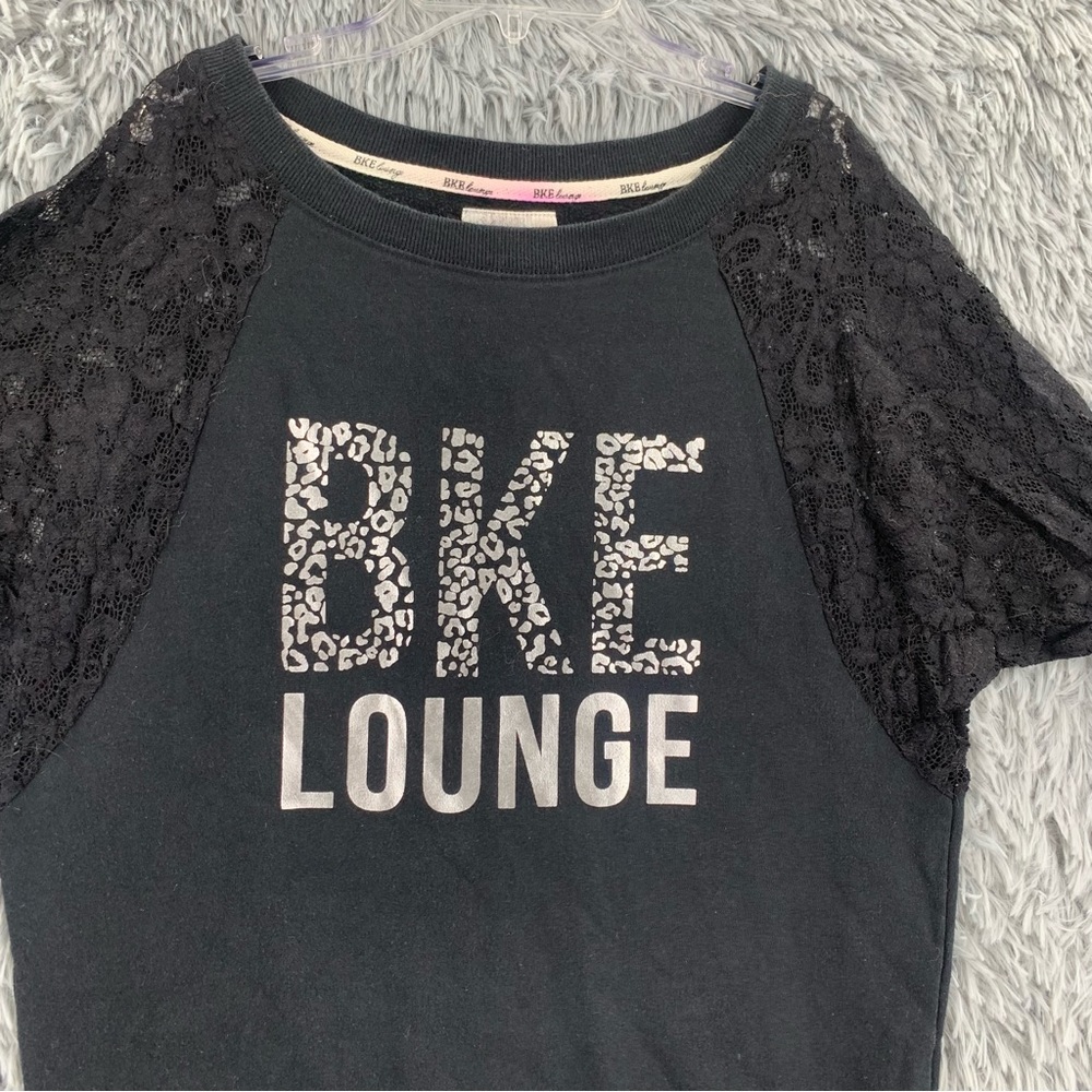 BKE Buckle Sweatshirt Lounge Womens Large Black Lace Sleeves - Picture 2 of 10